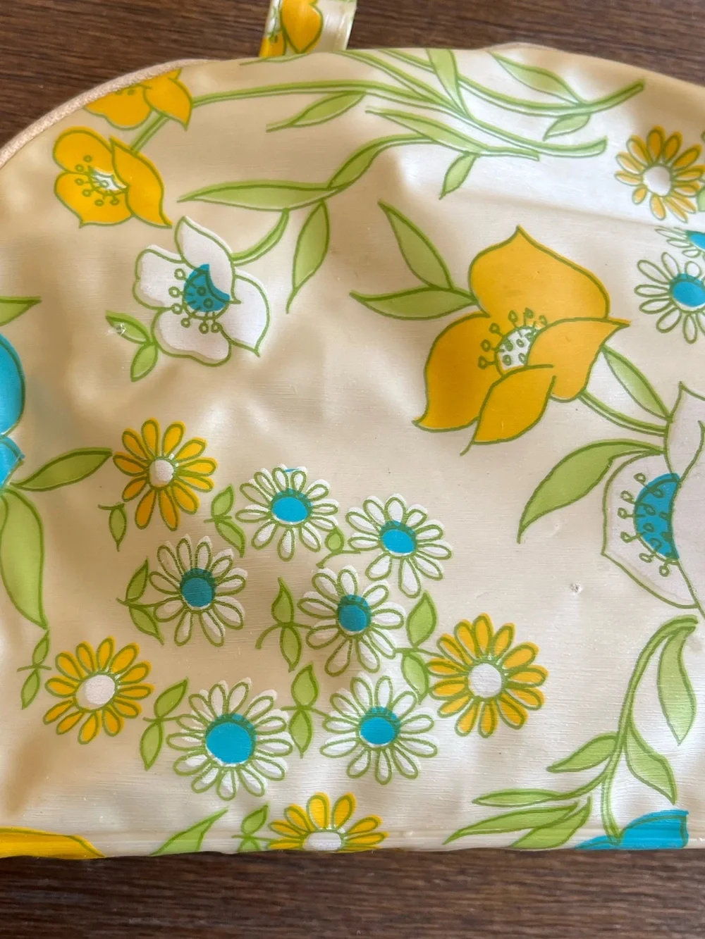 Vintage Retro Blue & Yellow Floral Makeup Travel Bag | 9-1/2”